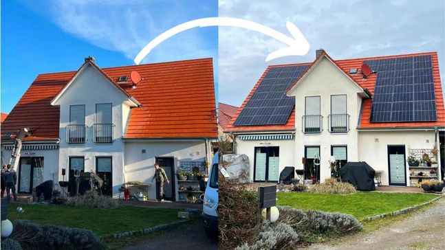 Darstellung des selben Hauses ohne und mit Solardach